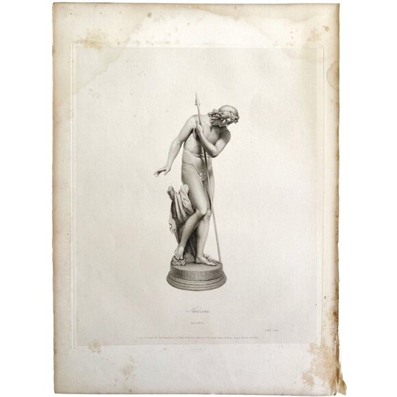 Narcissus With Spear 1834 Engraving Bacon Victorian Art Mythology DWBB3 - Picture 2 of 2